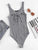 Lace Up Front Rib Knit Heathered Bodysuit