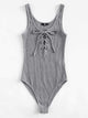 Lace Up Front Rib Knit Heathered Bodysuit