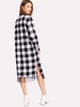 Contrast Mesh Hem Check Plaid Dress