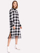 Contrast Mesh Hem Check Plaid Dress