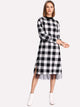 Contrast Mesh Hem Check Plaid Dress