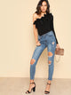 Bow Embellished One Shoulder Slim Fitted Bodysuit