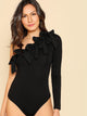 Bow Embellished One Shoulder Slim Fitted Bodysuit