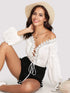 Lace Trim Plunge Neck Eyelet Embroidered Bodysuit