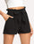 Self Belted Ruffle Waist Paperbag Shorts