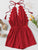 Lace Trim Open Back Halter Romper
