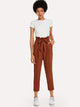 Ruffle Detail Belted Pleated Pants