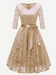 Ribbon Tie Guipure Lace Overlay Flare Dress