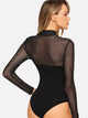 Mock Neck Mesh Yoke Fitted Bodysuit