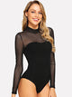 Mock Neck Mesh Yoke Fitted Bodysuit