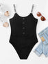 Button Front Ribbed Knit Skinny Bodysuit