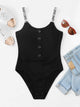 Button Front Ribbed Knit Skinny Bodysuit