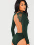 Lace Contrast Backless Skinny Bodysuit
