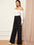 Snap Button Front Wide Leg Pants