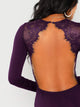 Lace Contrast Backless Skinny Bodysuit