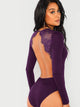 Lace Contrast Backless Skinny Bodysuit