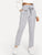 Vertical Striped Frill Belted Pants