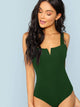 Neon Green V-cut Neck Slim Fitted Bodysuit