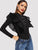 Button Front Fishnet Mesh Trim Ruffle Bodysuit