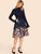 50s Frill Neck Self Belt Flared Floral Dress