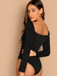 Puff Sleeve Surplice Neck Ruched Bodysuit