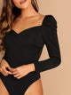 Puff Sleeve Surplice Neck Ruched Bodysuit