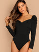 Puff Sleeve Surplice Neck Ruched Bodysuit