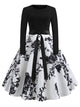 50s Ribbon Tie Floral Print Flared Dress