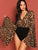 Exaggerated Bell Sleeve Leopard Print Bodysuit