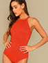 Halterneck Ribbed Bodysuit