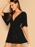 Deep V Neck Flutter Sleeve Belted Romper