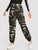 Pocket Patched Elastic Hem Camo Pants With Chain