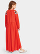 Girls Half Placket Flower Embroidered Crinkle Maxi Dress