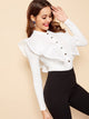 Button Front Fishnet Mesh Trim Ruffle Bodysuit
