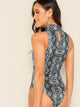 Keyhole Back Snakeskin Print Bodysuit