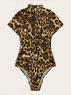 Mock-neck Form Fitted Leopard Bodysuit