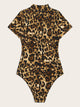 Mock-neck Form Fitted Leopard Bodysuit