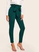 Frill Trim Bow Tie Waist Solid Pants