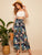 Belted Frilled Waist Tropical Print Palazzo Pants