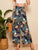 Belted Frilled Waist Tropical Print Palazzo Pants