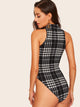 Mock-neck Houndstooth Skinny Bodysuit