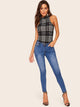 Mock-neck Houndstooth Skinny Bodysuit