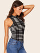 Mock-neck Houndstooth Skinny Bodysuit