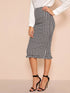 Ruffle Hem Bodycon Houndstooth Skirt