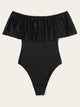 Off The Shoulder Laser Cut Ruffle Trim Bodysuit