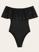 Off The Shoulder Laser Cut Ruffle Trim Bodysuit