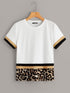Color Block Leopard Print Tee
