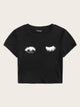 Wink Eyes Print Crop Tee