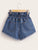 Elastic Waist Rolled Hem Denim Shorts