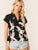 V-cut Neck Flamingo Print Asymmetrical Hem Blouse
